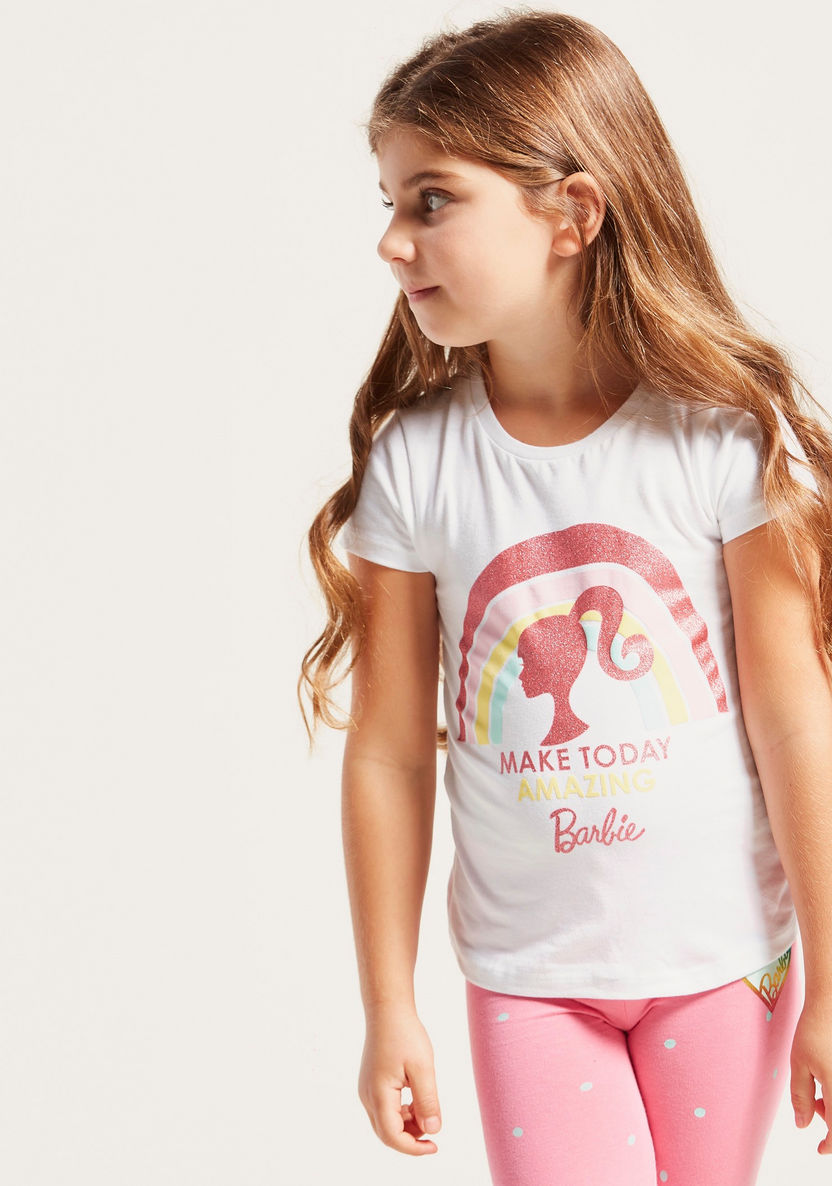 Barbie Print Round Neck T-shirt with Short Sleeves - Set of 2-T Shirts-image-4