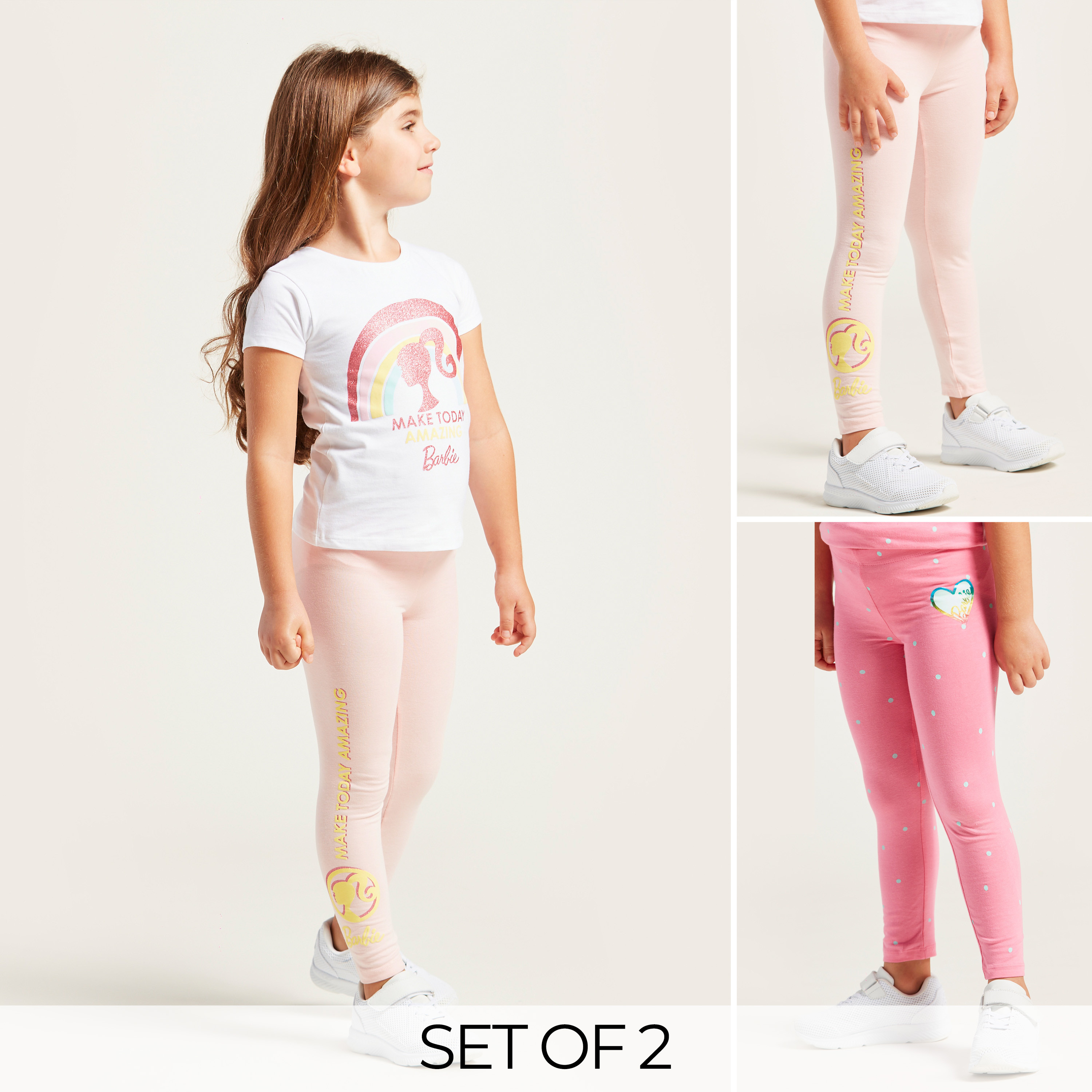 Barbie Graphic Print Leggings with Elasticised Waistband - Set of 2-baby-girls-clothing-bottoms-leggings-image-1