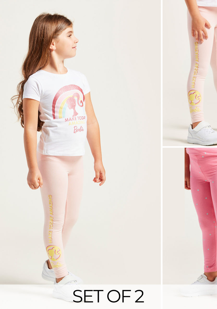 Barbie Graphic Print Leggings with Elasticised Waistband - Set of 2-Leggings-image-0