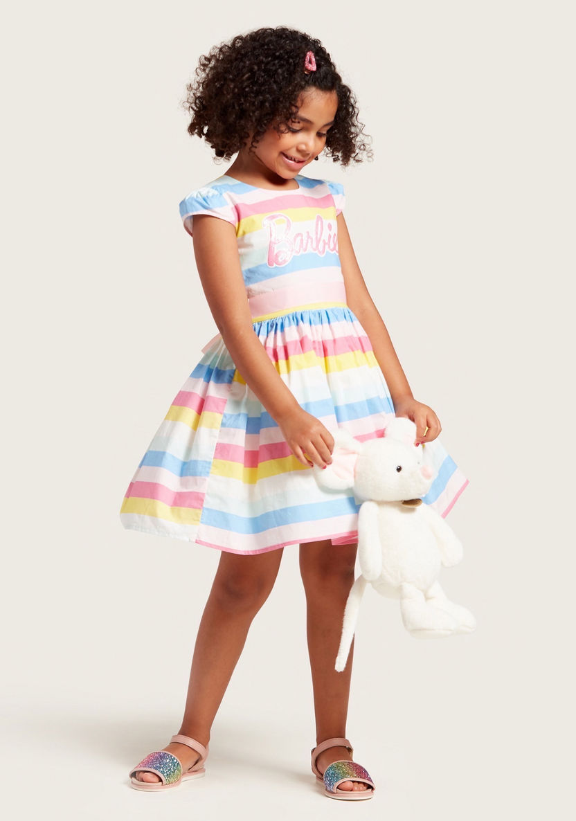 Barbie Striped Dress with Short Sleeves and Zip Closure-Dresses%2C Gowns and Frocks-image-0