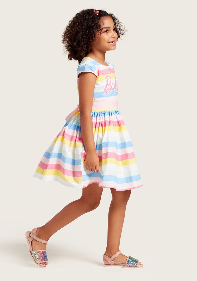 Barbie Striped Dress with Short Sleeves and Zip Closure-Dresses%2C Gowns and Frocks-image-1