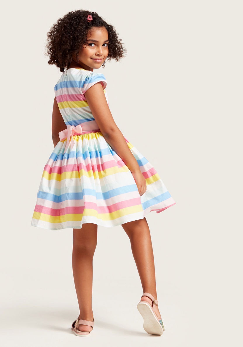 Barbie Striped Dress with Short Sleeves and Zip Closure-Dresses%2C Gowns and Frocks-image-3