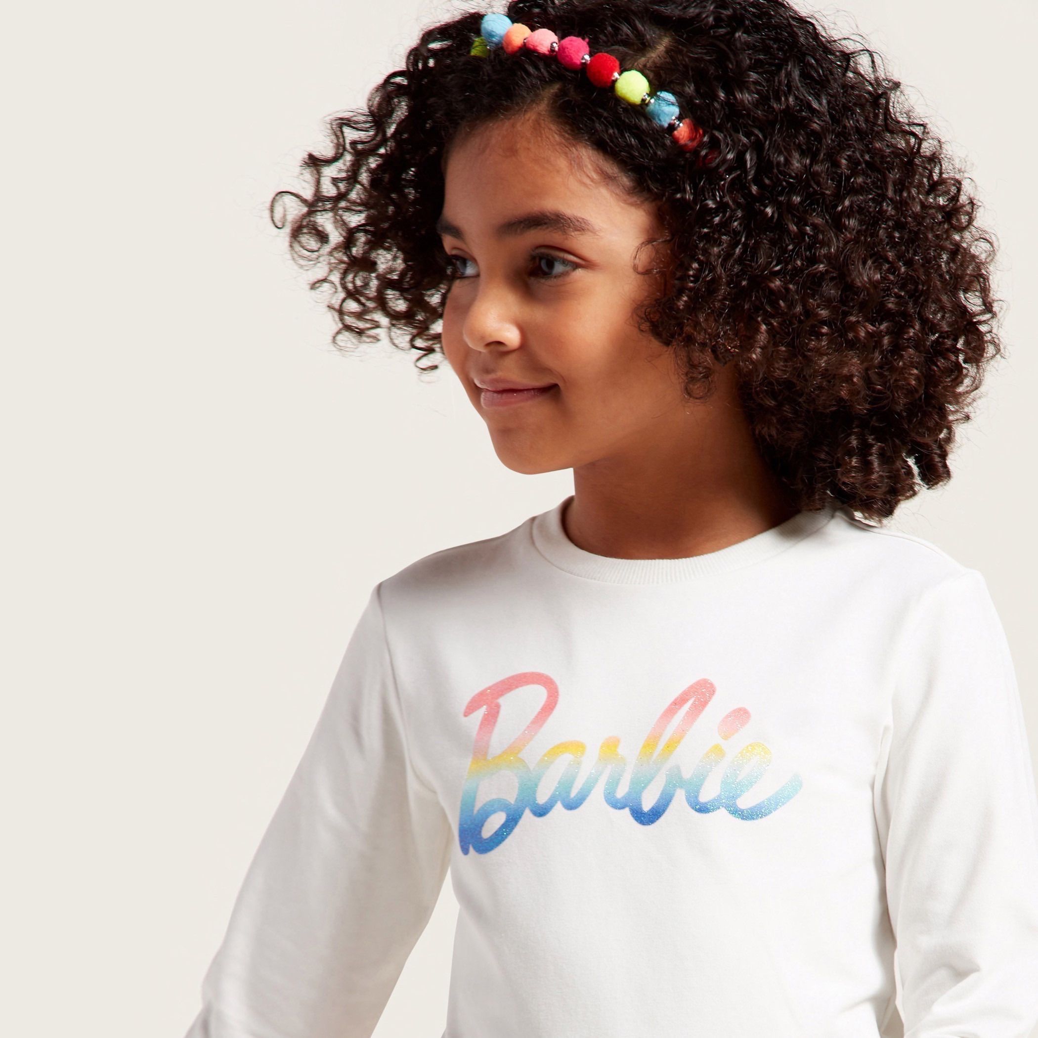 Barbie Text Print Sweatshirt with Round Neck and Long Sleeves-girls-clothing-dressesandjumpsuits-image-3