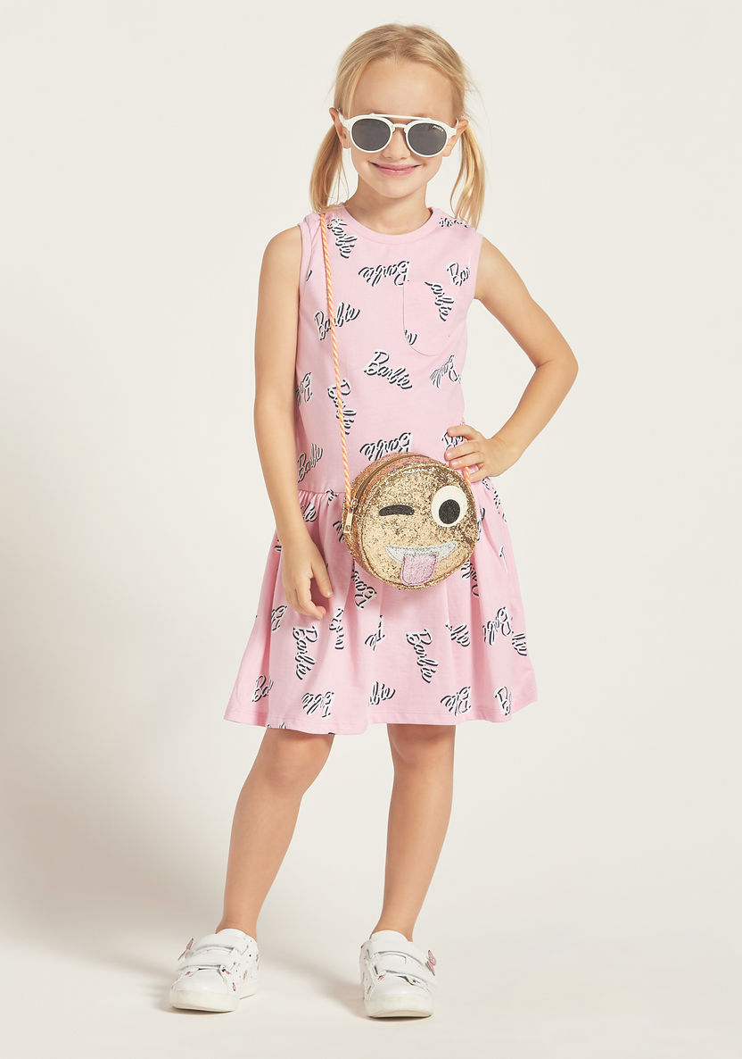 Barbie Print Round Neck Sleeveless Dress-Dresses%2C Gowns and Frocks-image-0
