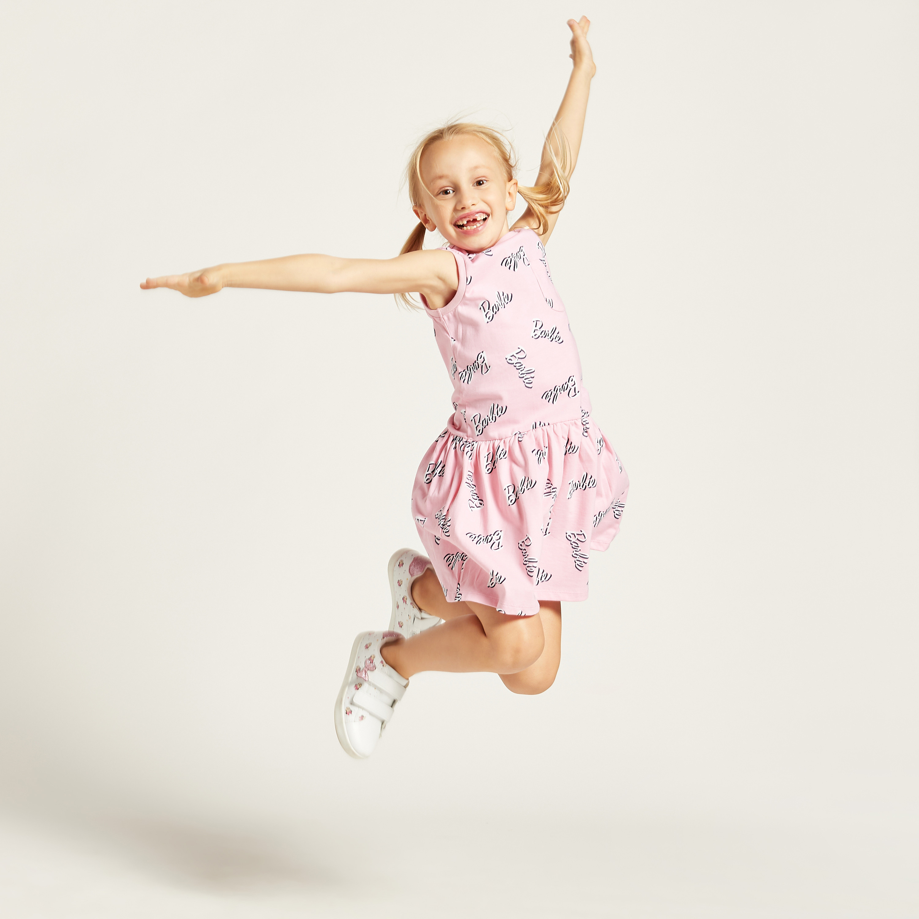 Barbie Print Round Neck Sleeveless Dress-girls-clothing-dressesandjumpsuits-image-2