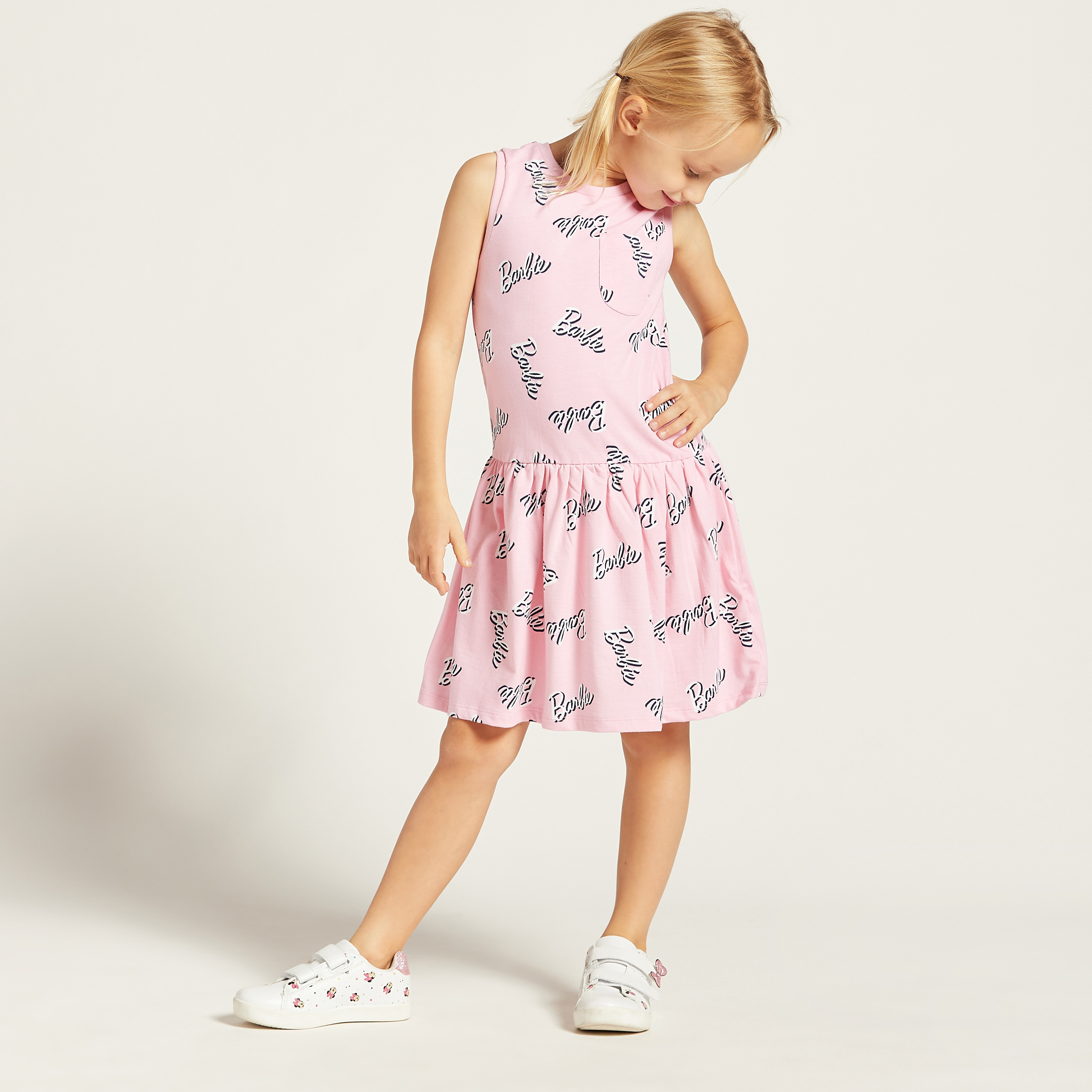 Barbie Print Round Neck Sleeveless Dress-girls-clothing-dressesandjumpsuits-image-3