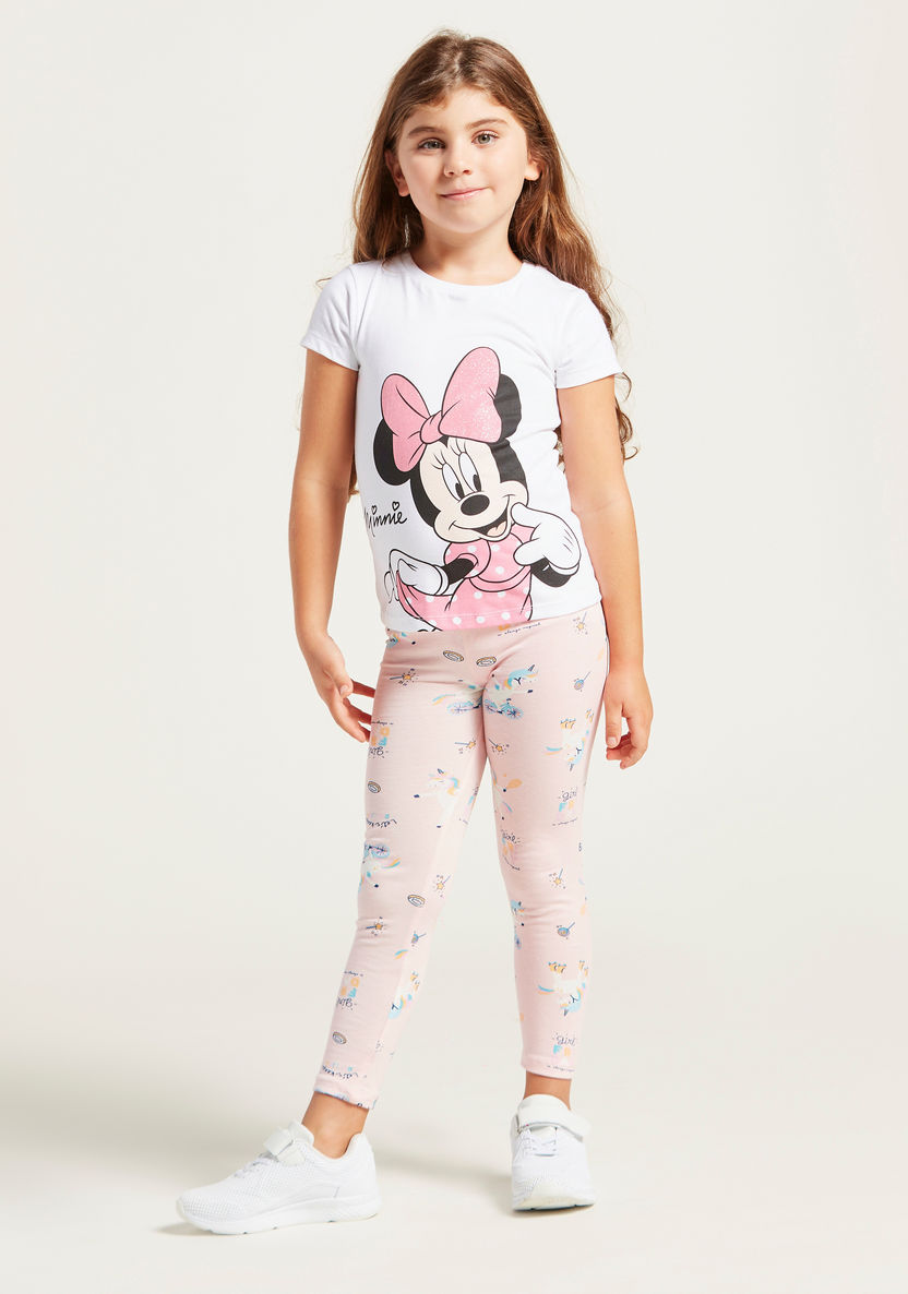 Minnie Mouse Print T-shirt with Round Neck and Short Sleeves-T Shirts-image-1