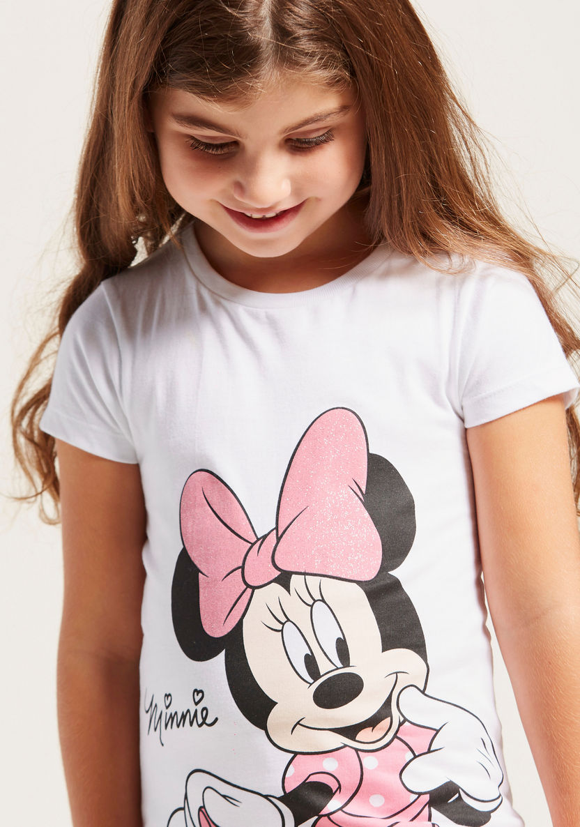 Minnie Mouse Print T-shirt with Round Neck and Short Sleeves-T Shirts-image-2