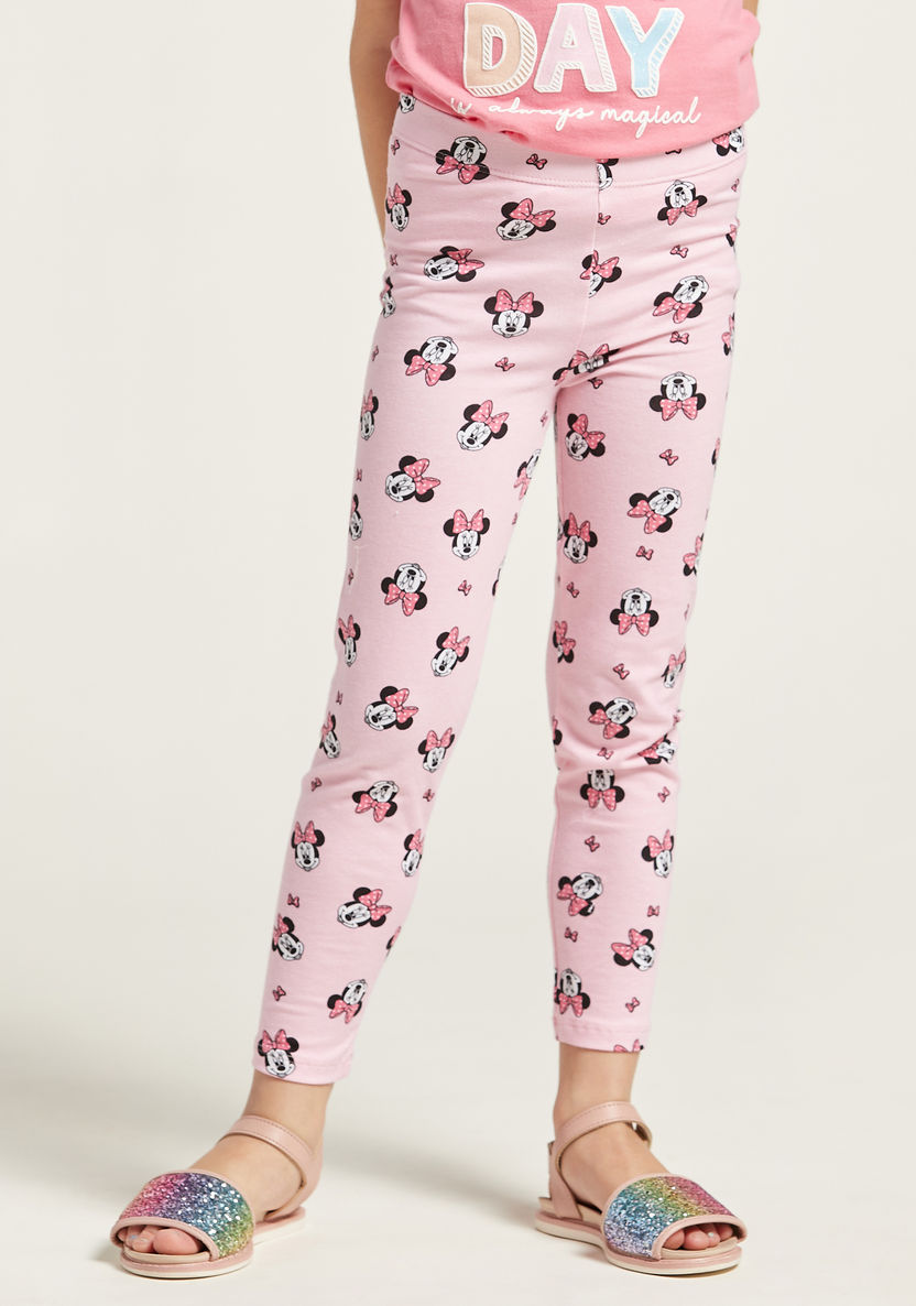 Minnie Mouse All-Over Print Leggings with Elasticised Waist-Leggings-image-1