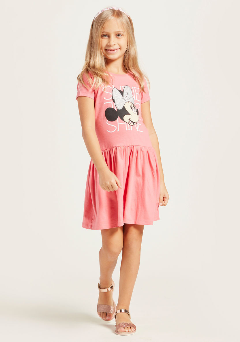 Disney Minnie Mouse Print Round Neck Dress with Short Sleeves-Dresses%2C Gowns and Frocks-image-0