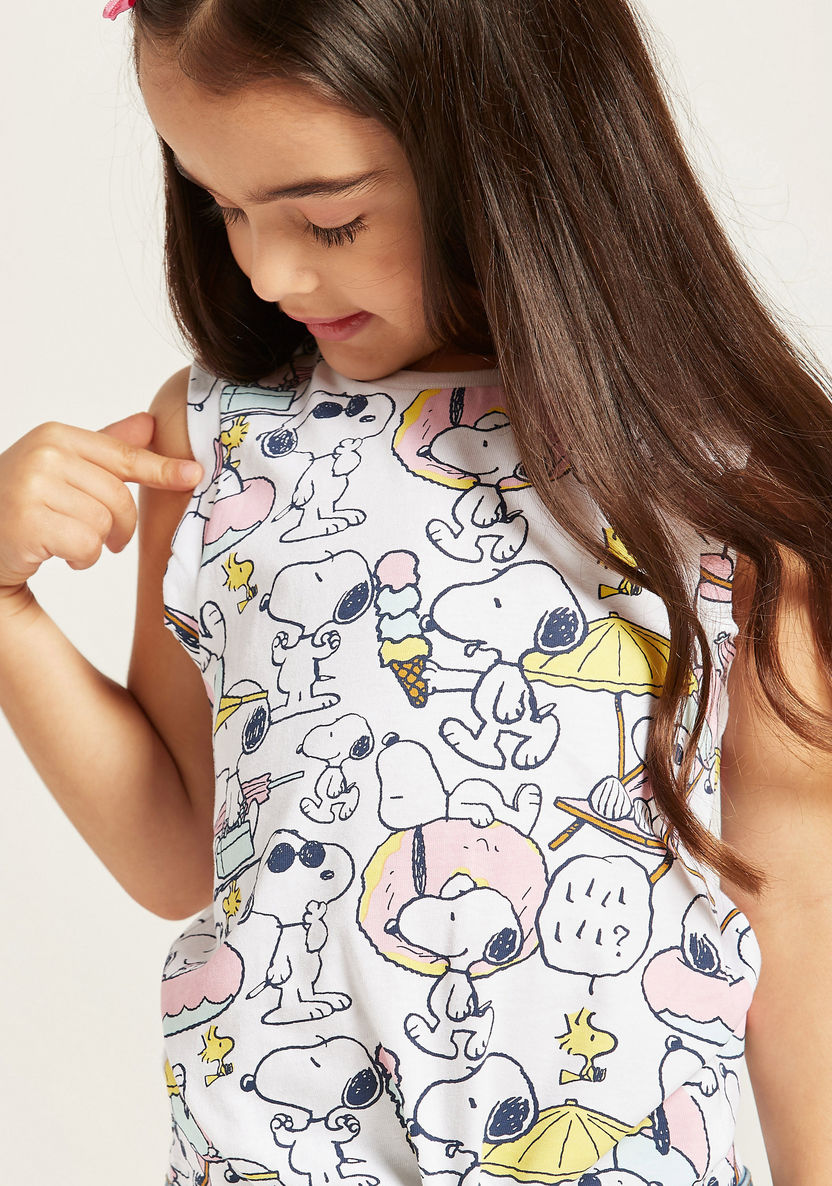 All-Over Snoopy Print Sleeveless T-shirt with Knot Detail-T Shirts-image-2