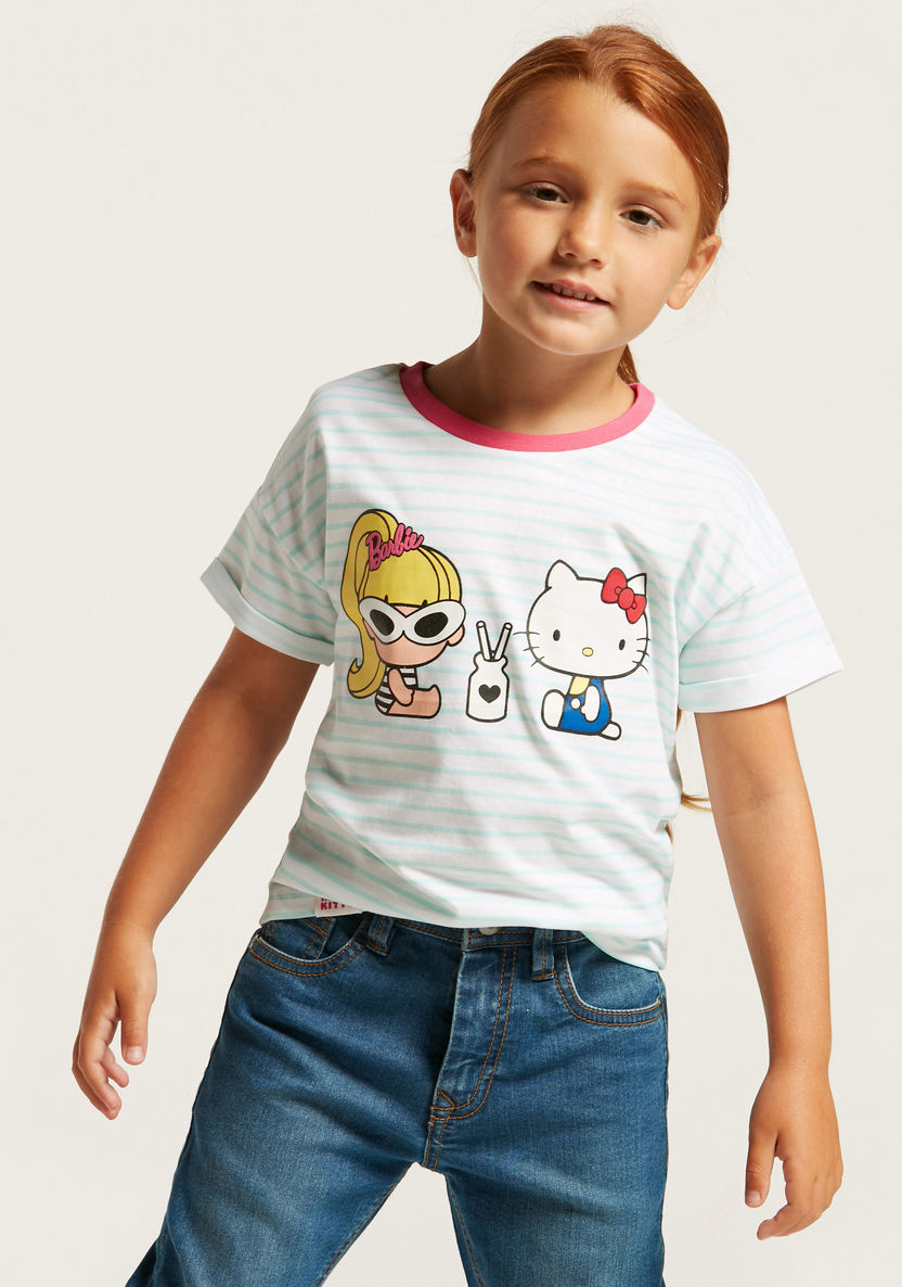 Sanrio Printed T-shirt with Round Neck and Short Sleeves-T Shirts-image-1