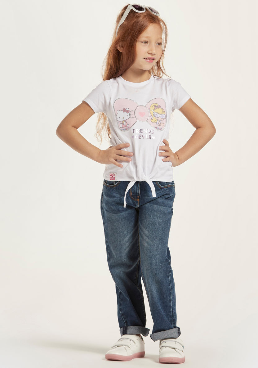 Sanrio Hello Kitty Print Round Neck T-shirt with Front-Tie Accent-T Shirts-image-1