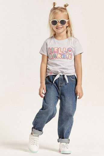 Sanrio Hello Barbie Print Round Neck T-shirt with Short Sleeves