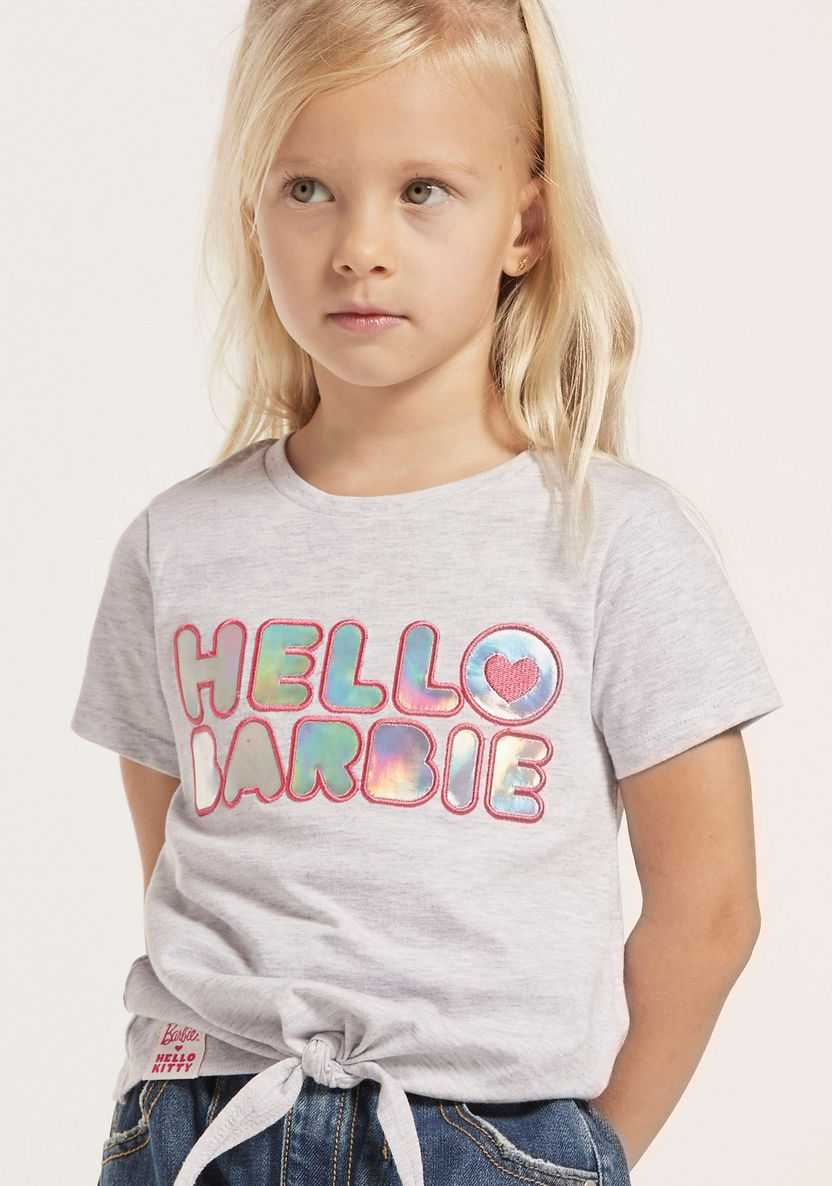 Sanrio Hello Barbie Print Round Neck T-shirt with Short Sleeves-T Shirts-image-2