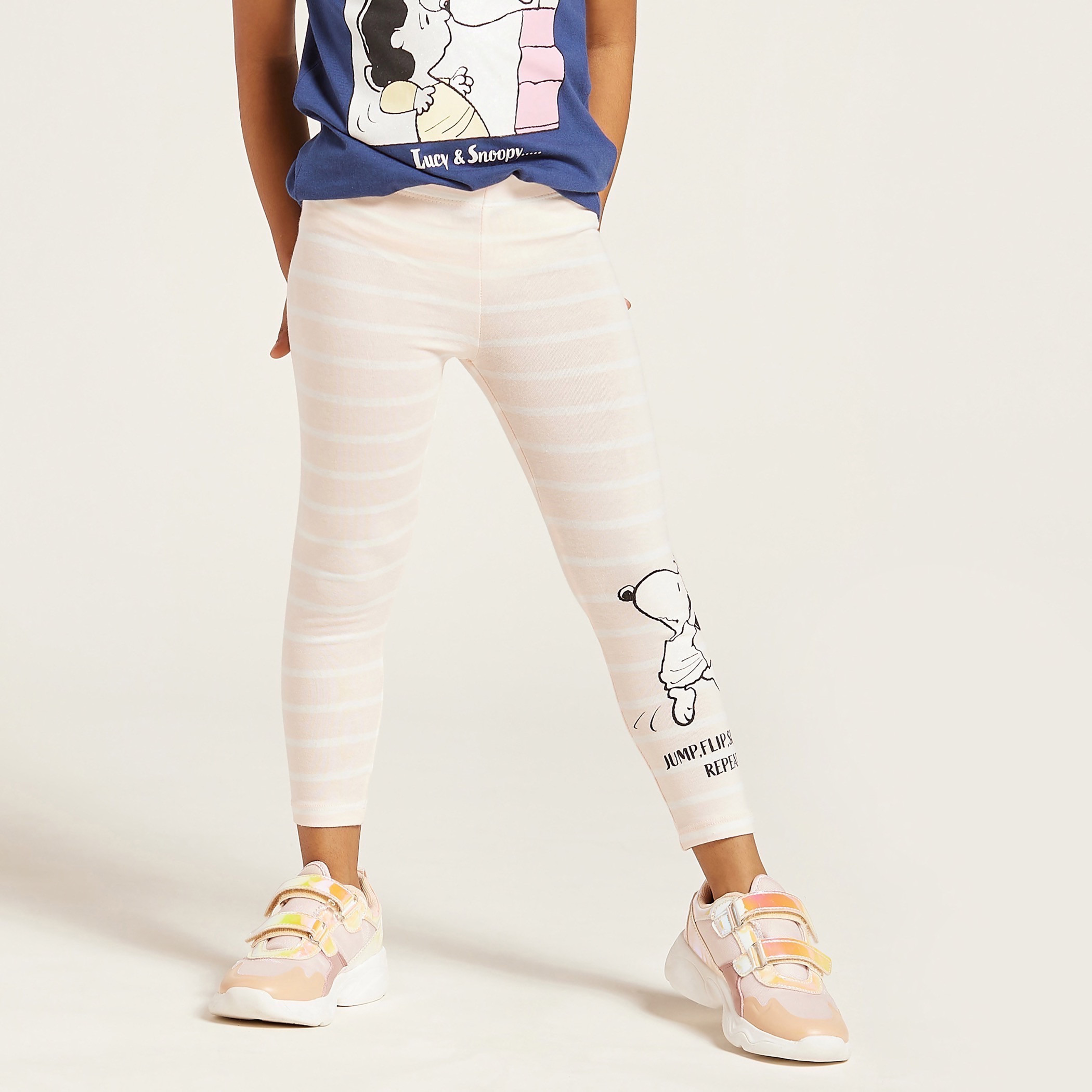 Peanuts Print Leggings with Elasticised Waistband-baby-girls-clothing-bottoms-leggings-image-2