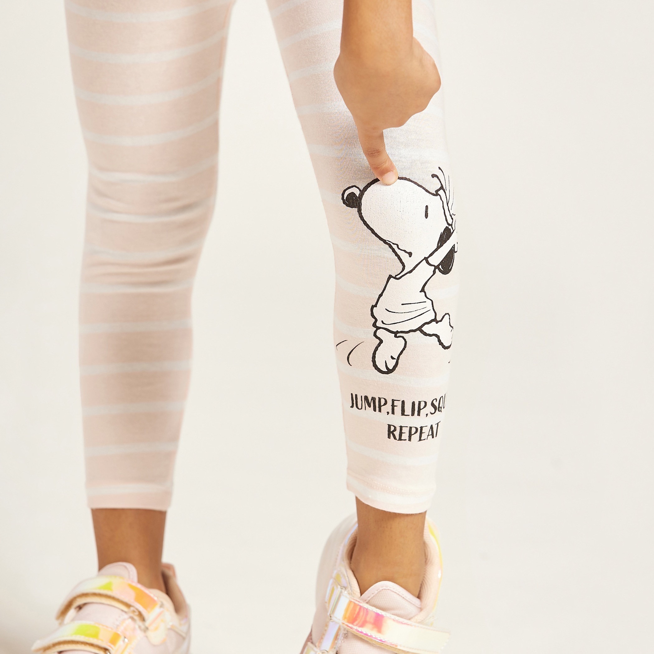 Peanuts Print Leggings with Elasticised Waistband-baby-girls-clothing-bottoms-leggings-image-3