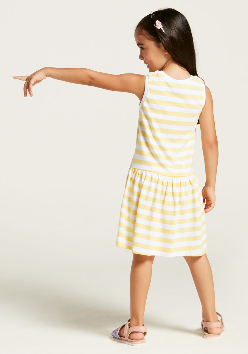 Peanuts Themed Snoopy Print Striped Sleeveless Dress-Dresses%2C Gowns and Frocks-image-3