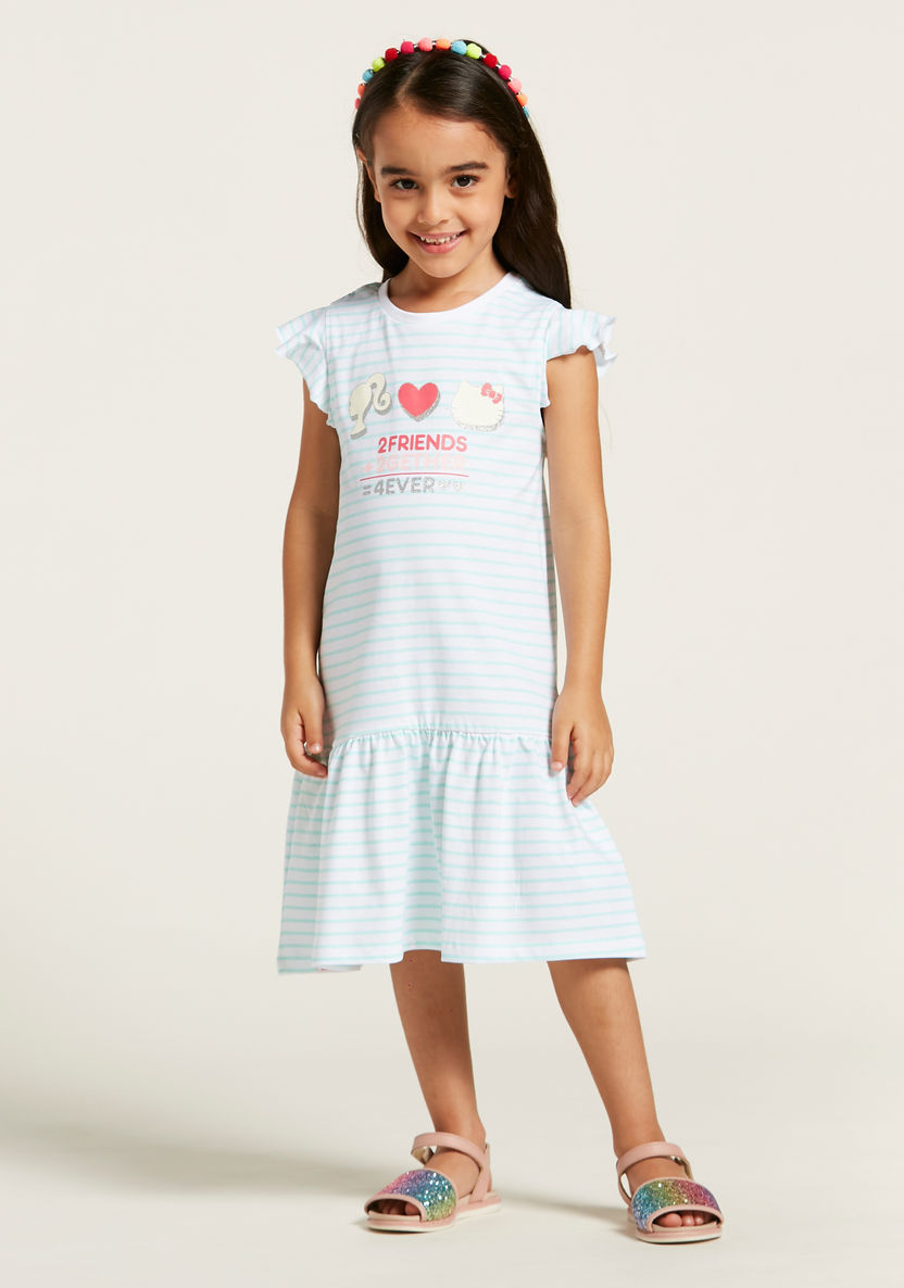 Sanrio Barbie Print Dress with Short Sleeves-Dresses%2C Gowns and Frocks-image-0