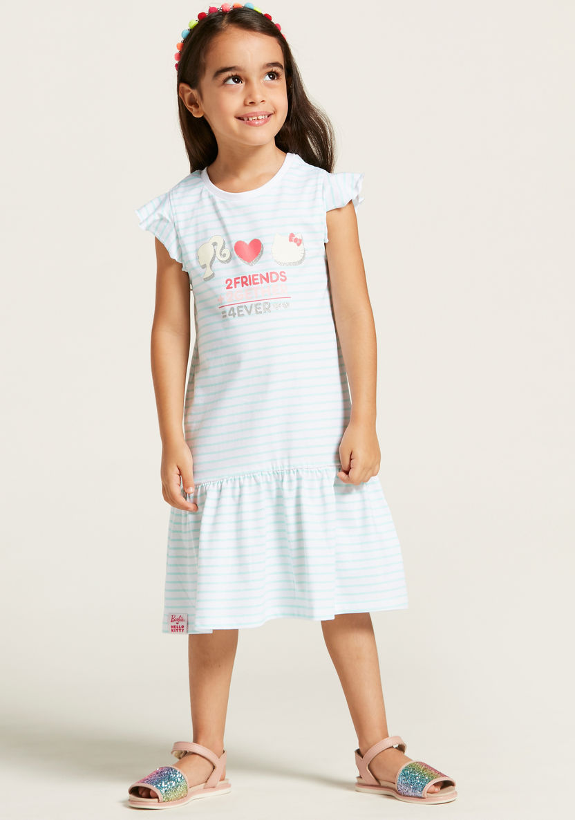Sanrio Barbie Print Dress with Short Sleeves-Dresses%2C Gowns and Frocks-image-1