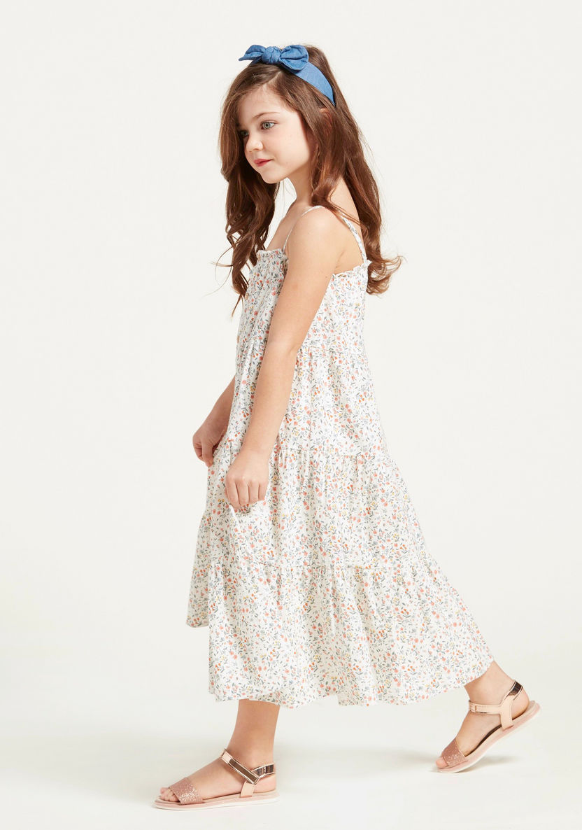 Floral Print Tiered Dress with Shoulder Straps and Button Closure-Dresses%2C Gowns and Frocks-image-2