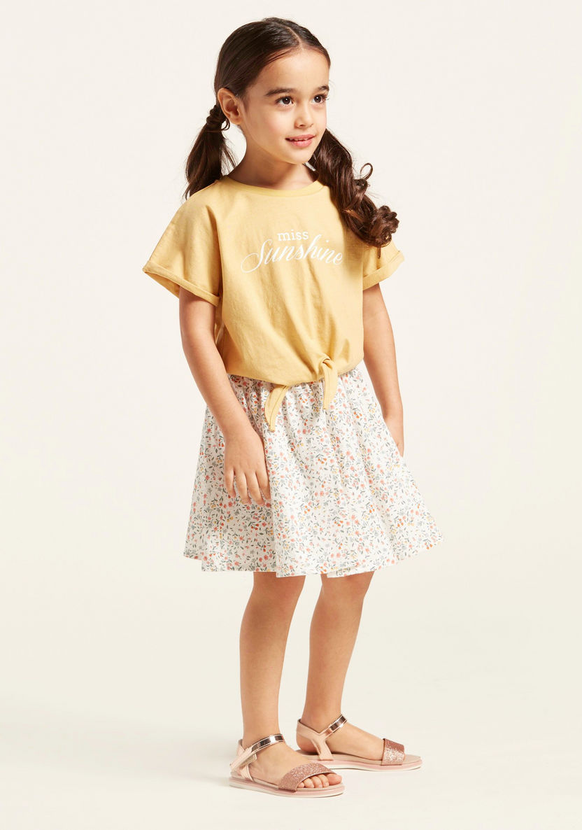 Graphic Print Short Sleeves T-shirt with All-Over Print Skirt Set-Clothes Sets-image-2