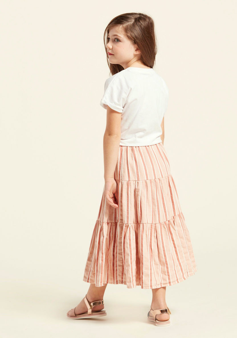 Graphic Print Short Sleeves T-shirt with Striped Tiered Skirt Set-Clothes Sets-image-4