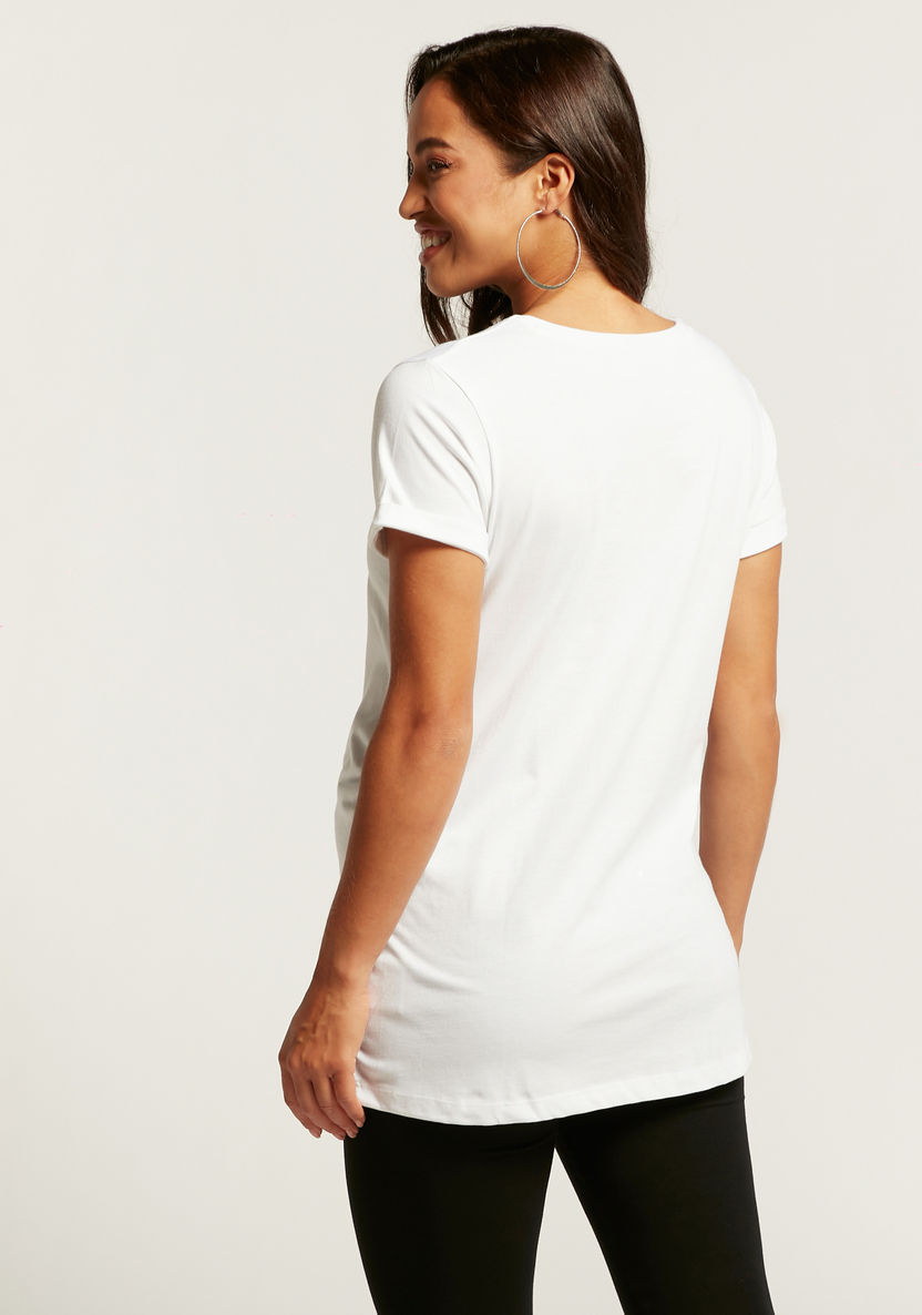 Love Mum Solid Maternity T-shirt with Round Neck and Short Sleeves-Tops-image-3