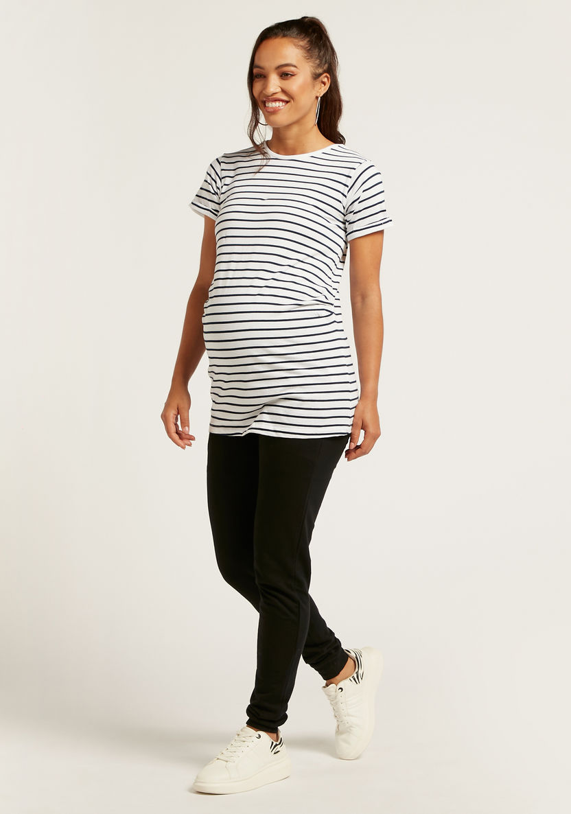 Love Mum Striped Maternity T-shirt with Round Neck and Short Sleeves-Tops-image-1