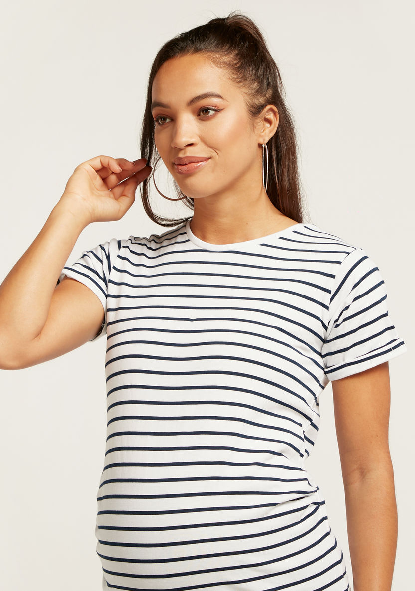 Love Mum Striped Maternity T-shirt with Round Neck and Short Sleeves-Tops-image-2
