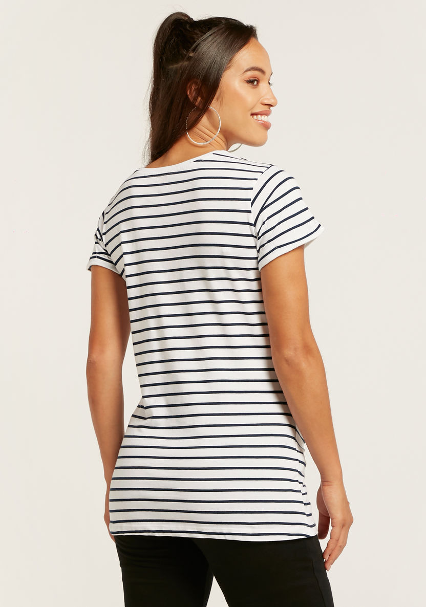 Love Mum Striped Maternity T-shirt with Round Neck and Short Sleeves-Tops-image-3