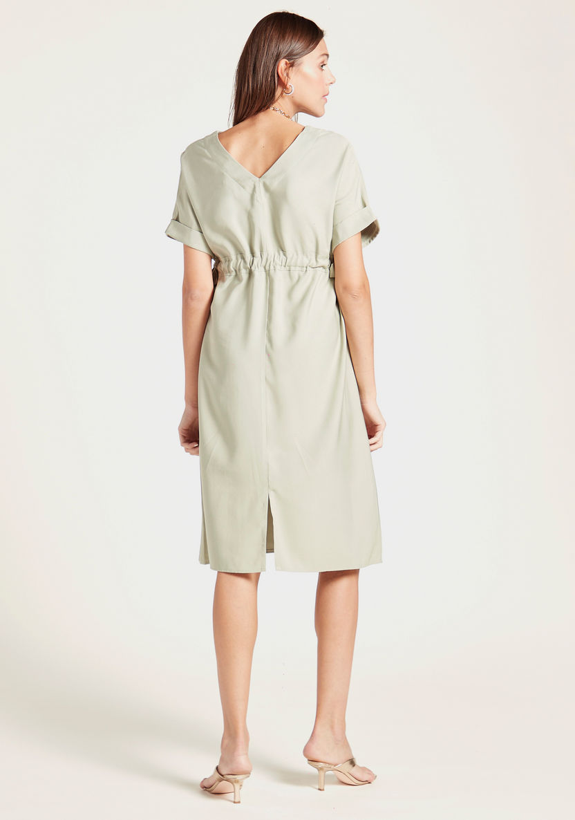 Love Mum Solid Twill Dress with Short Sleeves and Side Tie-Up-Dresses-image-3