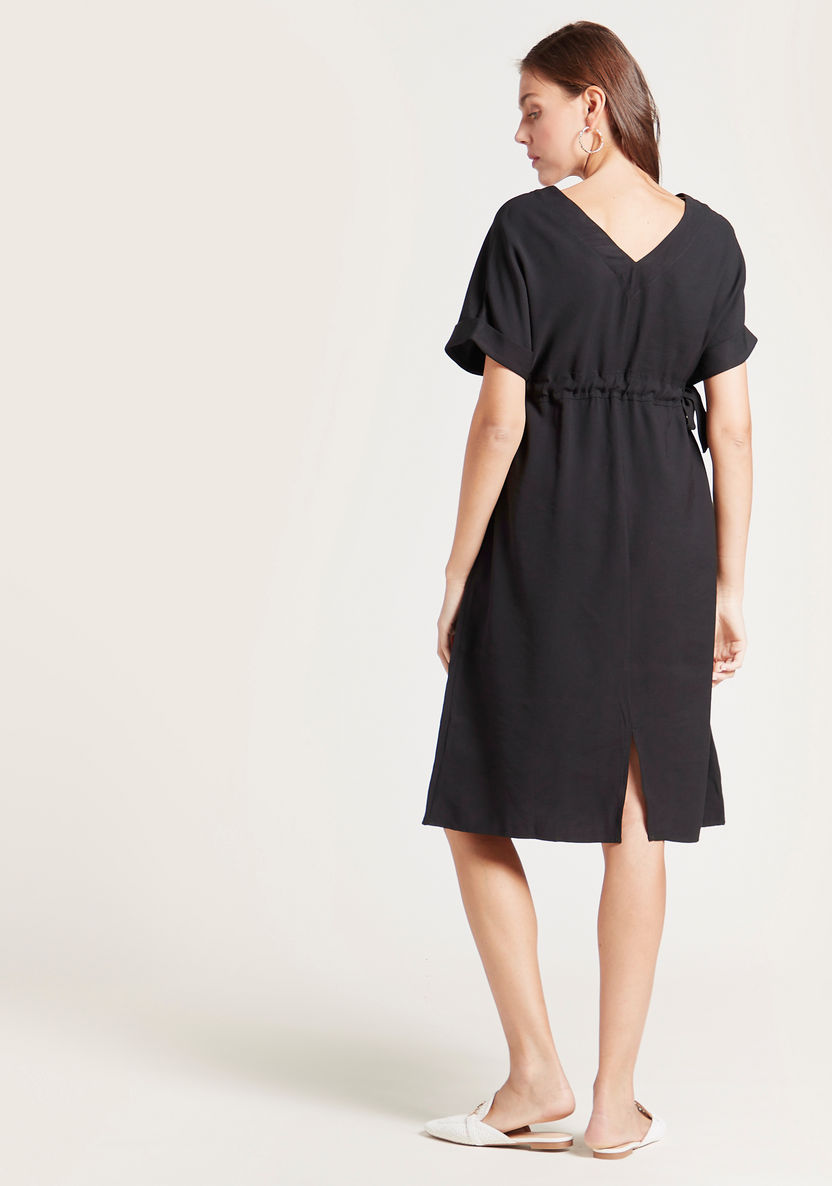 Love Mum Maternity Solid V-neck Wrap Dress with Short Sleeves-Dresses-image-3