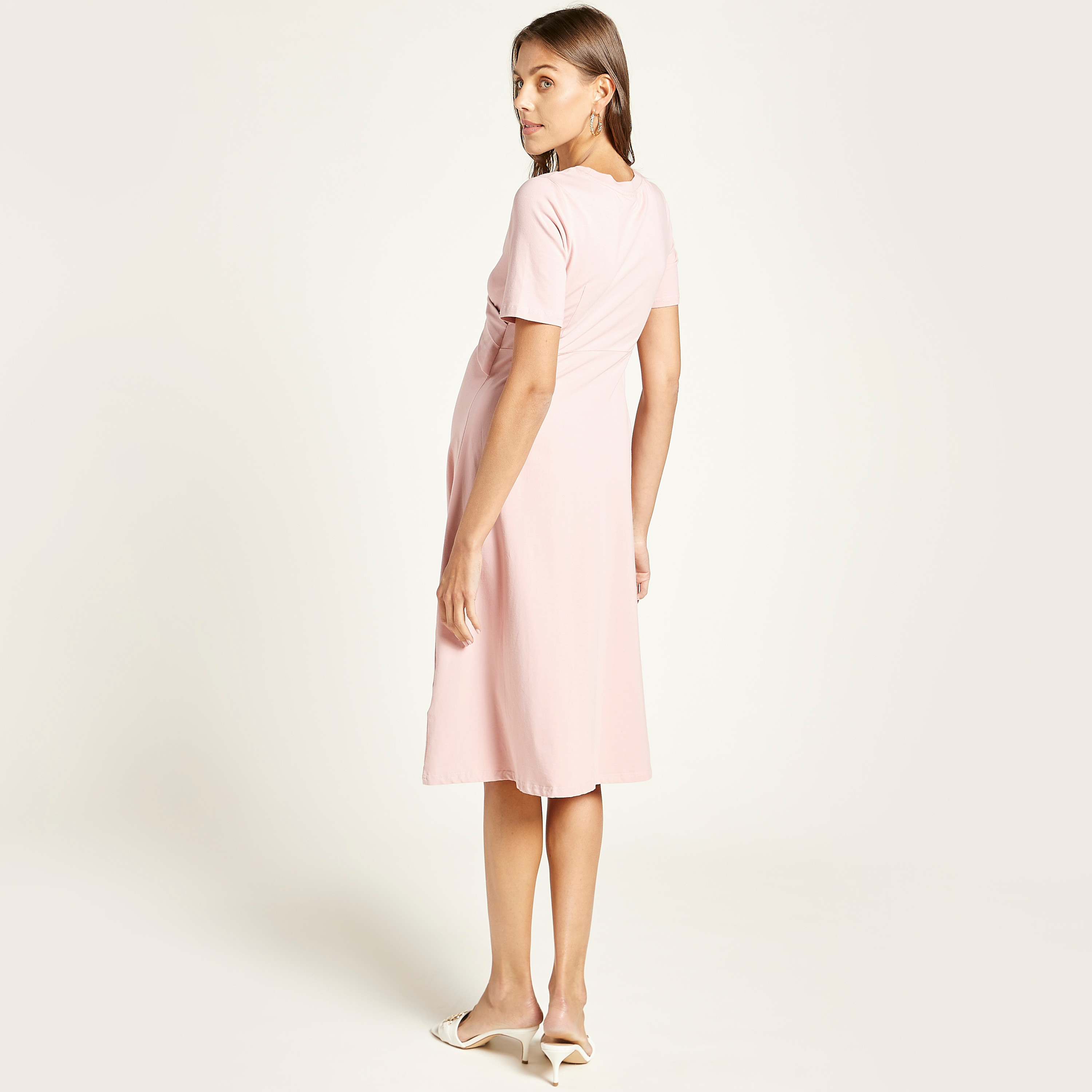 Love Mum Solid Midi Maternity Dress with Round Neck and Knot Detail-baby-maternalcare-maternitywear-image-4