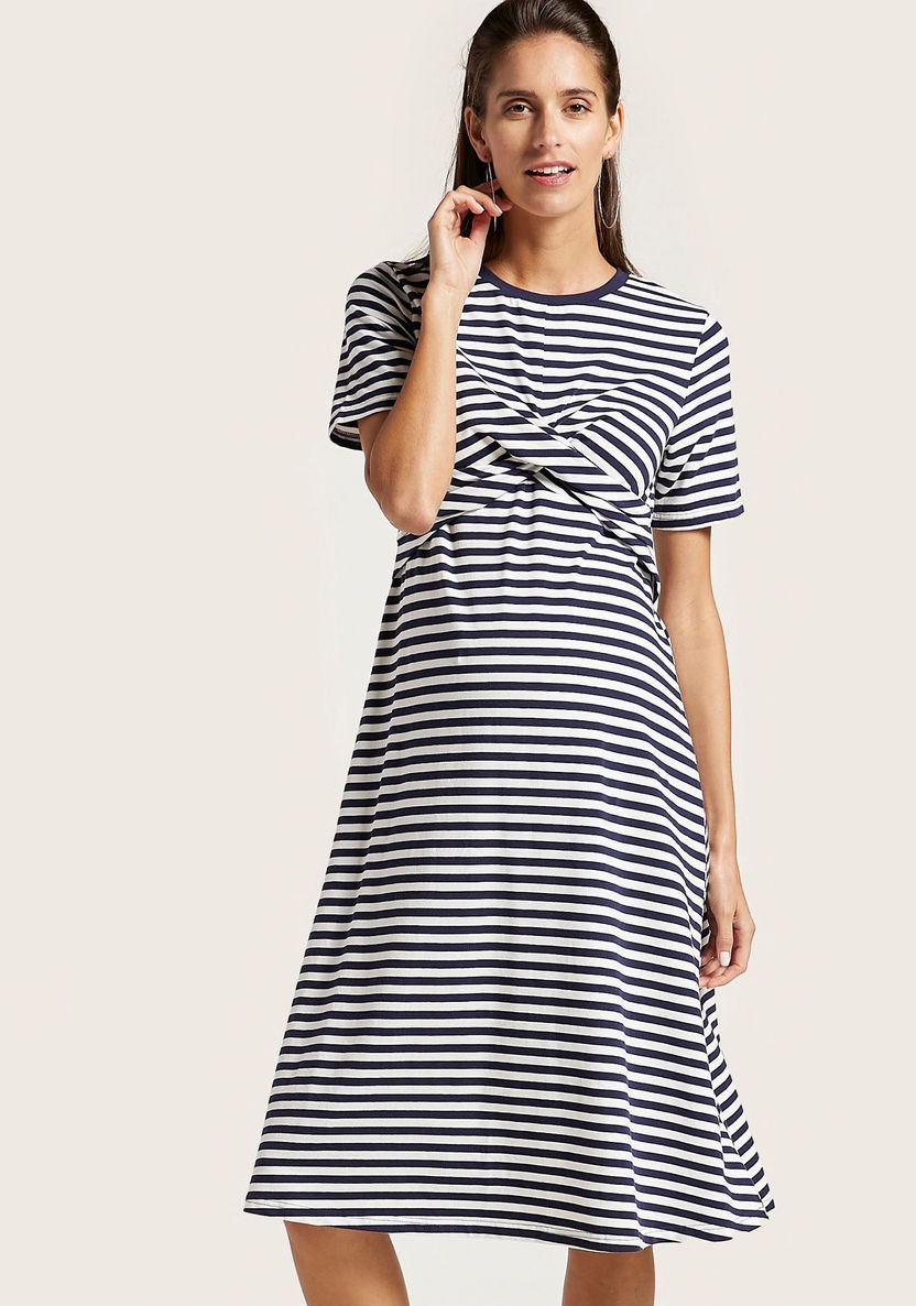 Love Mum Maternity Striped Dress with Short Sleeves-Dresses-image-0