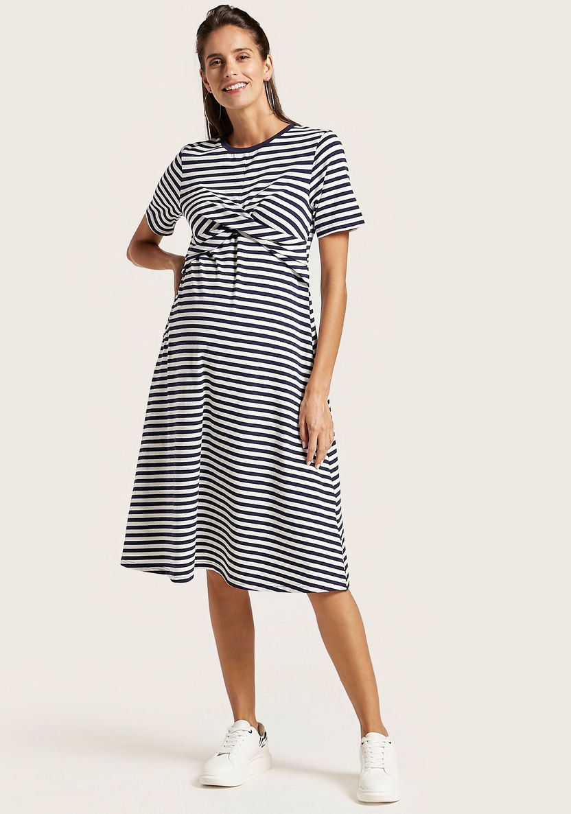 Love Mum Maternity Striped Dress with Short Sleeves-Dresses-image-1
