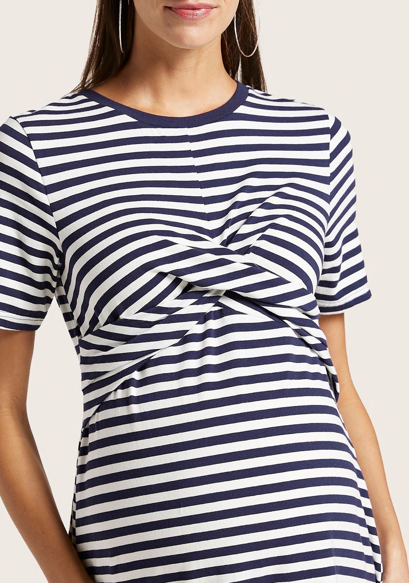 Love Mum Maternity Striped Dress with Short Sleeves-Dresses-image-2