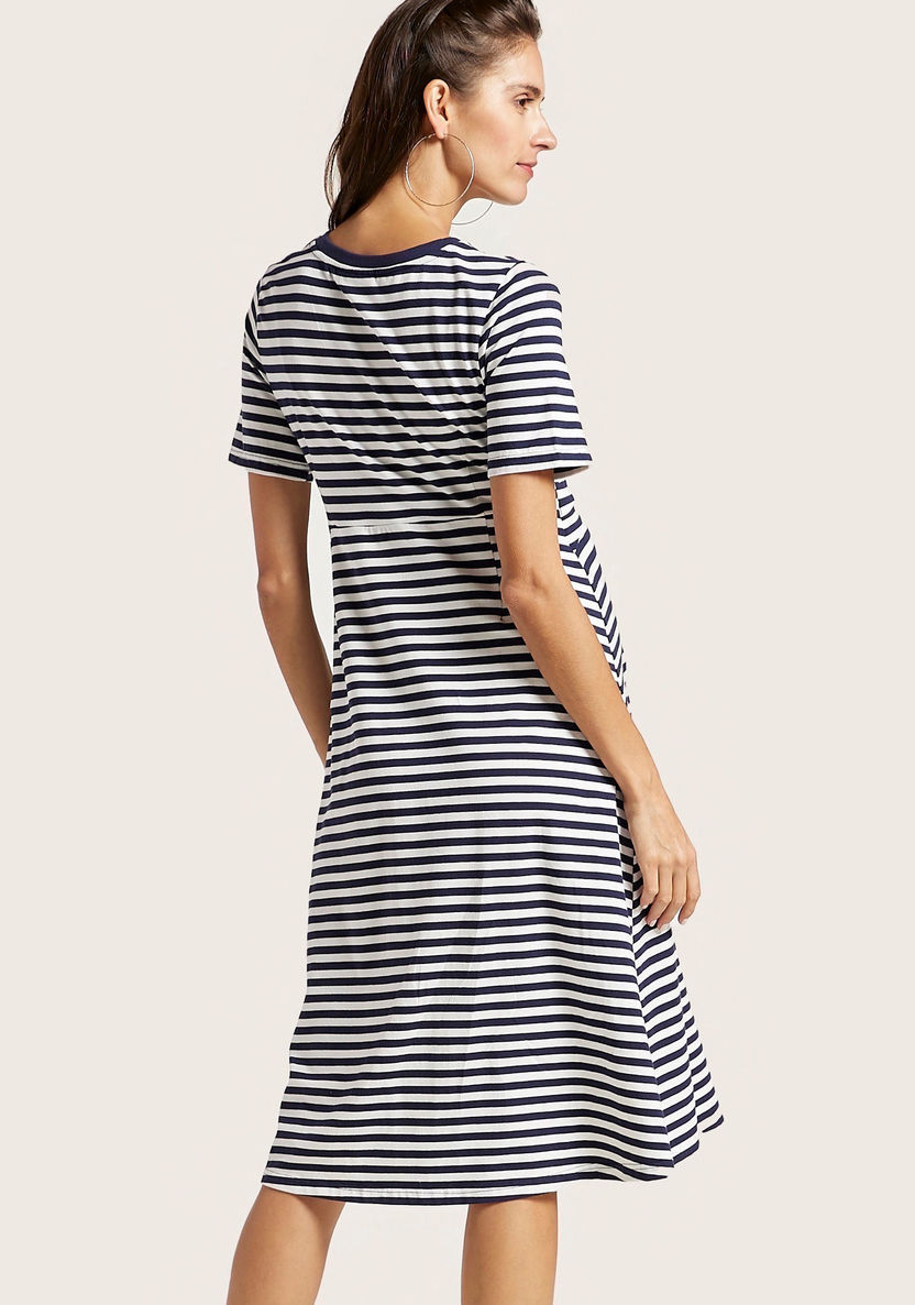Love Mum Maternity Striped Dress with Short Sleeves-Dresses-image-3