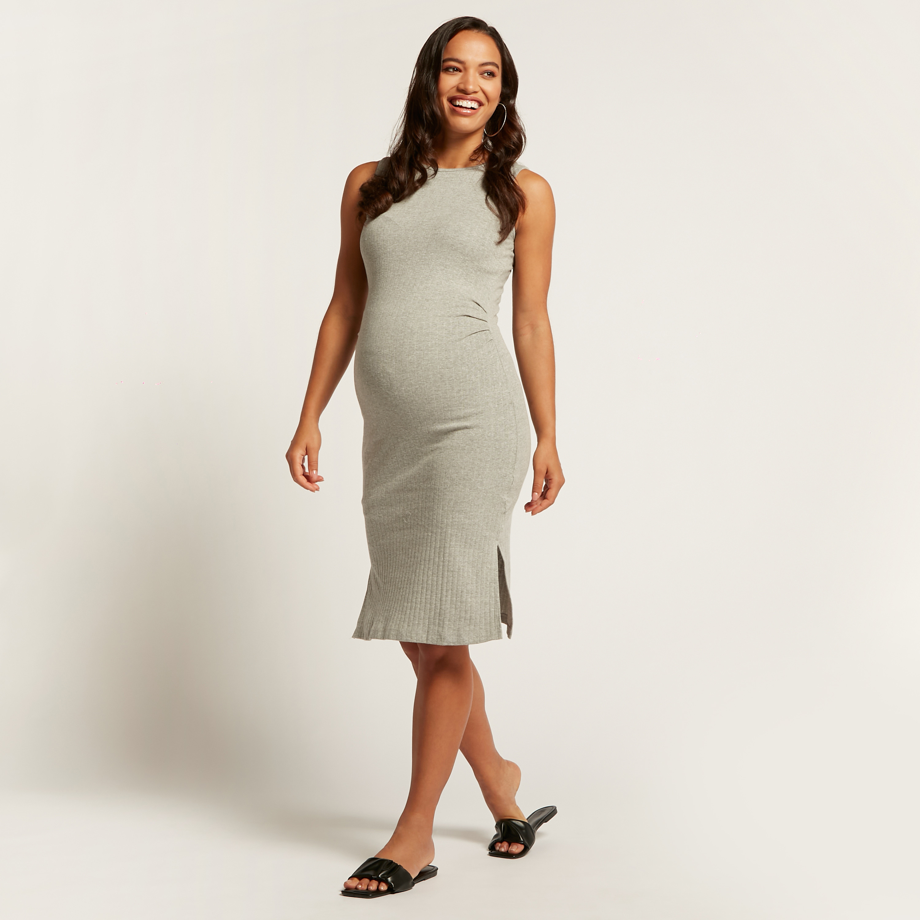 Love Mum Solid Ribbed Maternity Sleeveless Dress with Round Neck-baby-maternalcare-maternitywear-image-2
