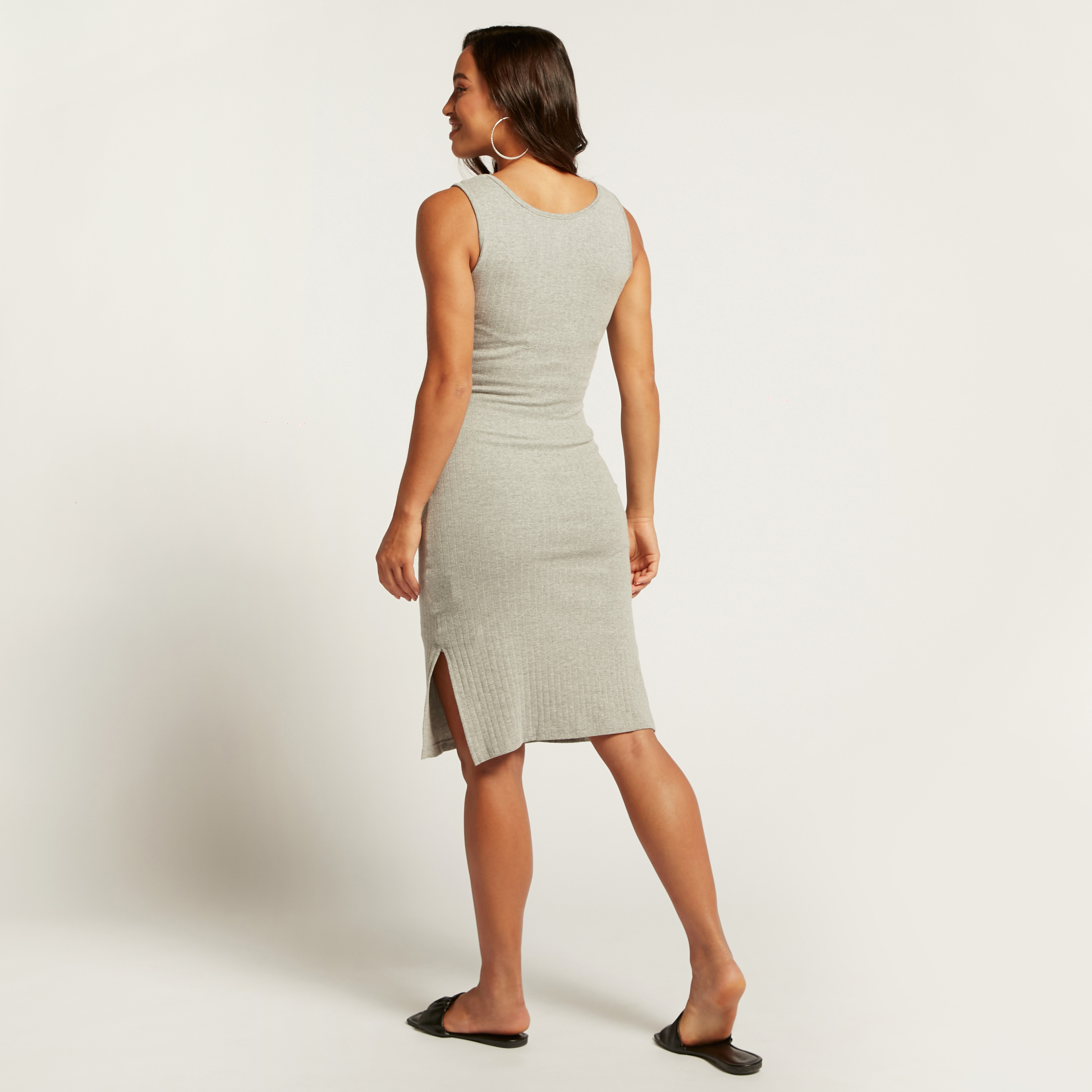 Love Mum Solid Ribbed Maternity Sleeveless Dress with Round Neck-baby-maternalcare-maternitywear-image-4