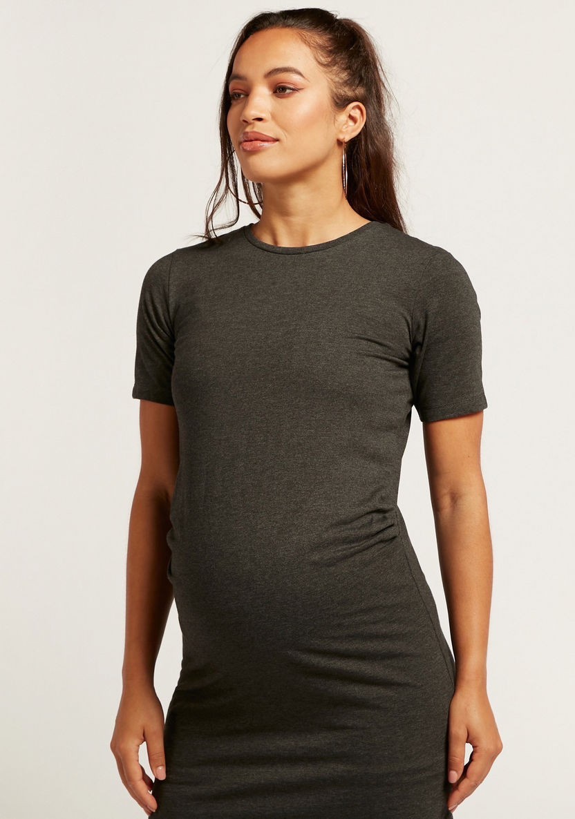 Love Mum Solid Maternity T-shirt Dress with Short Sleeves-Dresses-image-2