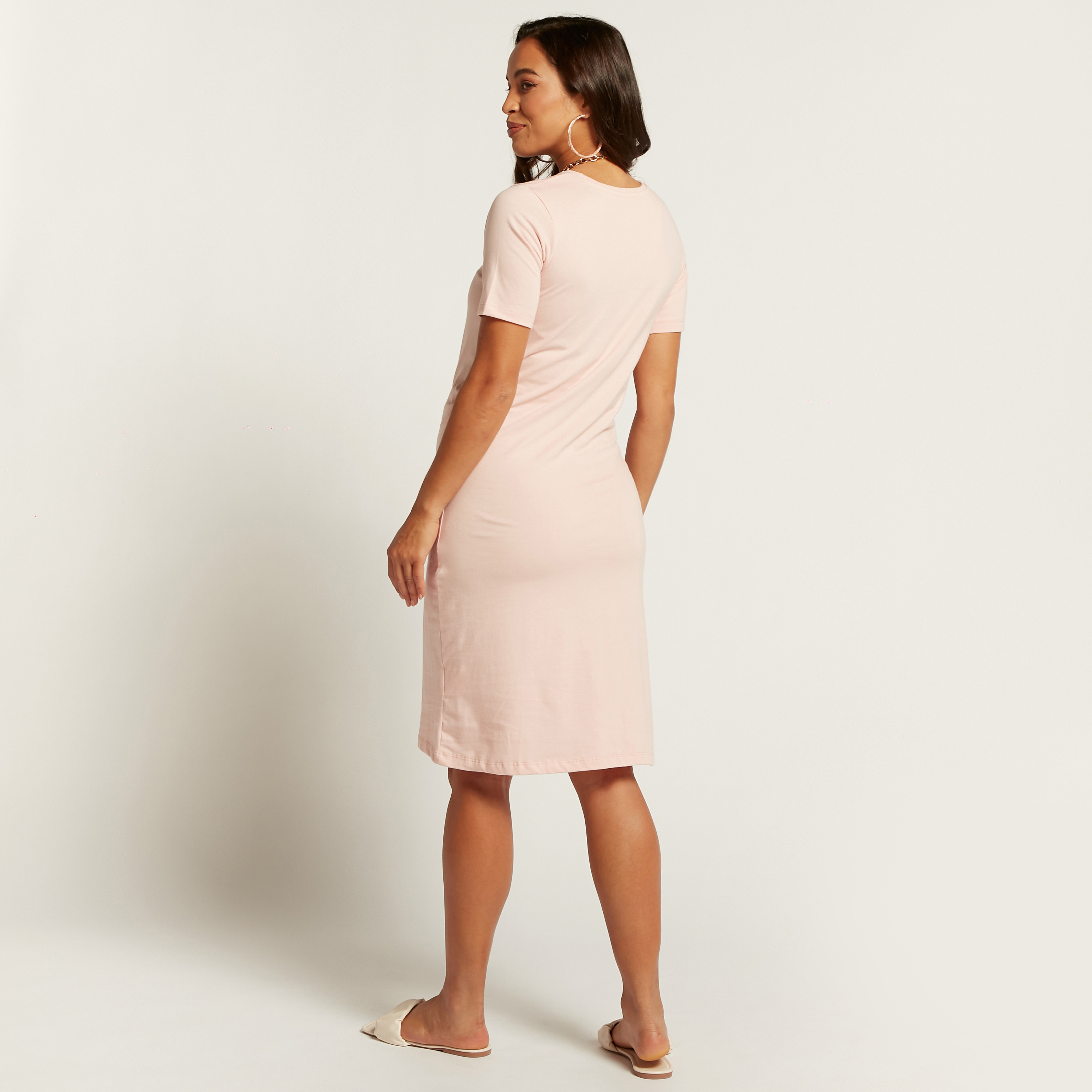 Love Mum Solid Maternity T-shirt Dress with Short Sleeves-baby-maternalcare-maternitywear-image-4