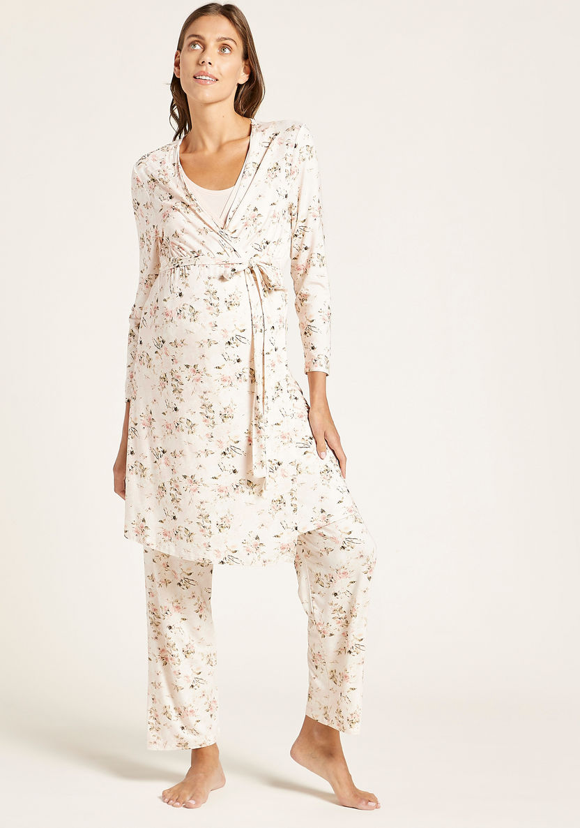 Love Mum Floral Print Maternity Robe with Long Sleeves-Nightwear-image-0