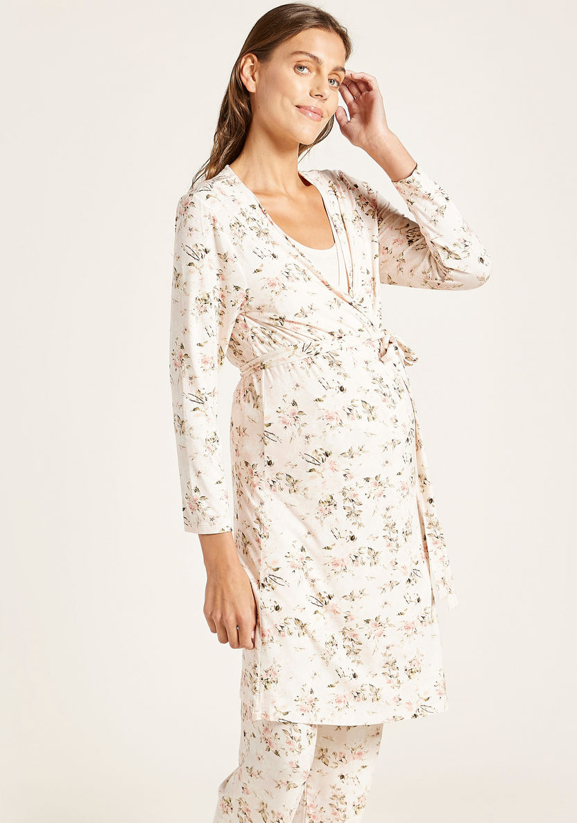 Love Mum Floral Print Maternity Robe with Long Sleeves-Nightwear-image-1