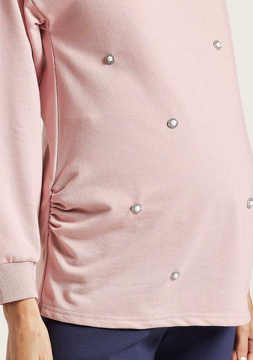 Love Mum Embellished Detail Maternity Sweatshirt with Long Sleeves-Tops-image-2