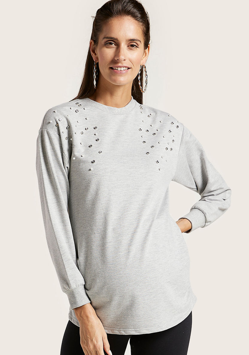 Love Mum Embellished Detail Maternity Sweatshirt with Long Sleeves-Tops-image-0