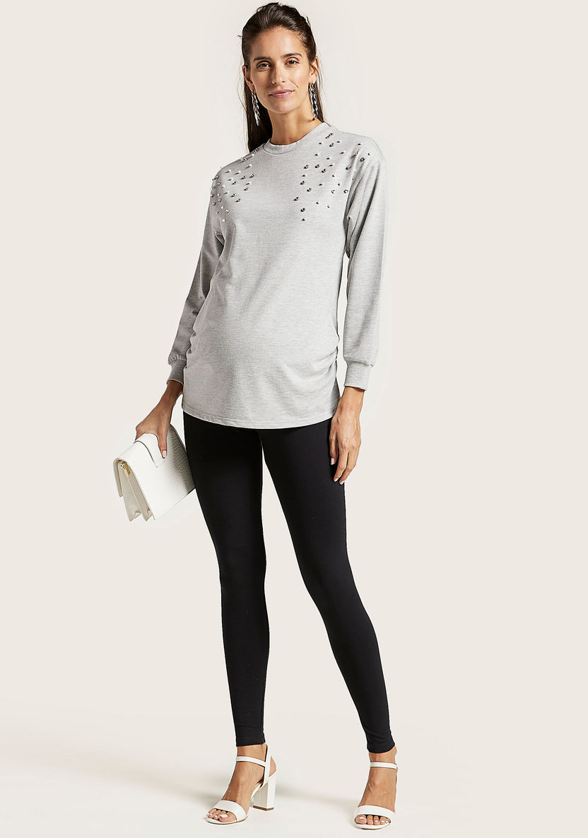 Love Mum Embellished Detail Maternity Sweatshirt with Long Sleeves-Tops-image-1