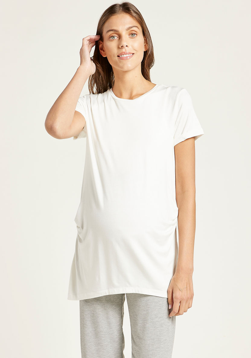 Love Mum Solid Longline T-shirt and Pants Set-Sets-image-1