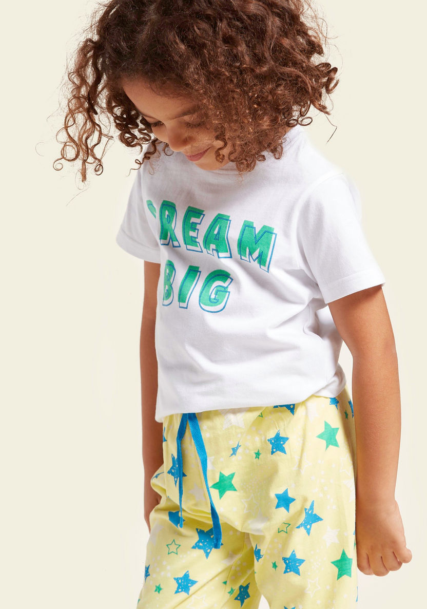Juniors Graphic Print Round Neck T-shirt and Pyjamas - Set of 2-Nightwear-image-1