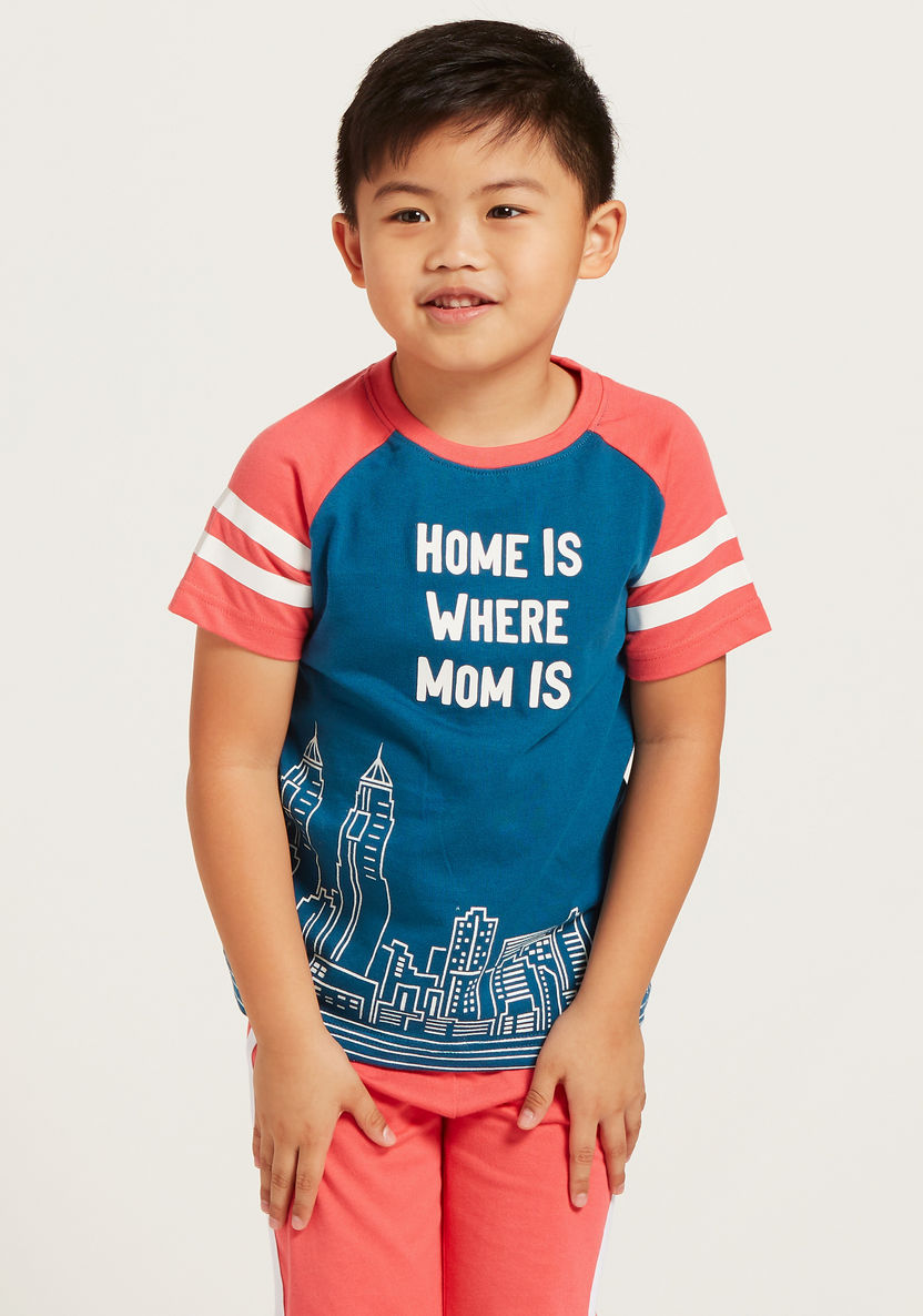 Juniors Graphic Print Raglan Sleeves T-shirt and Solid Pyjama Set-Nightwear-image-1